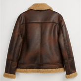 Mens Brown Shearling Aviator Jacket Back